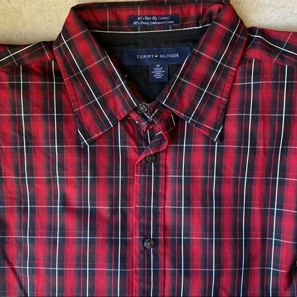 TOMMY HILFIGER red and black button down shirt - Picture 1 of 3